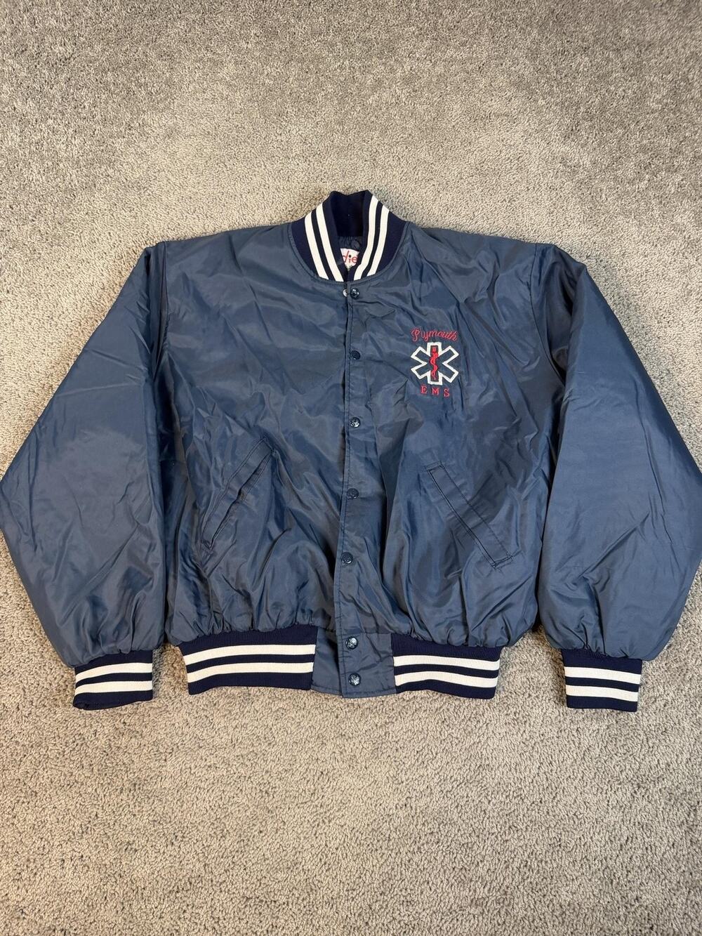 VTG Birdie Jacket Mens XL Blue Varsity Quilted Lined Embroidered PVAC Padded EMS